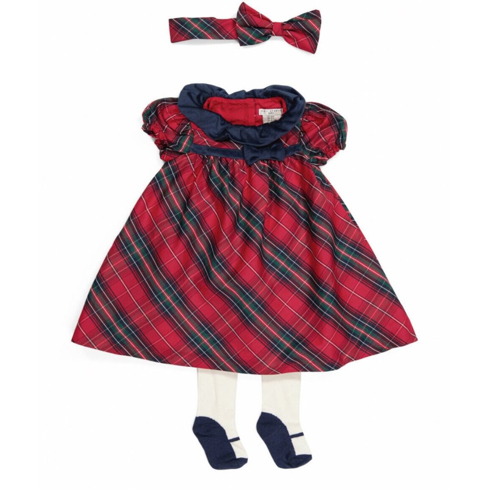 NEW Max Studio Toddler Girls 3 pc. Set!  Red Plaid Dress With Tights & Headband